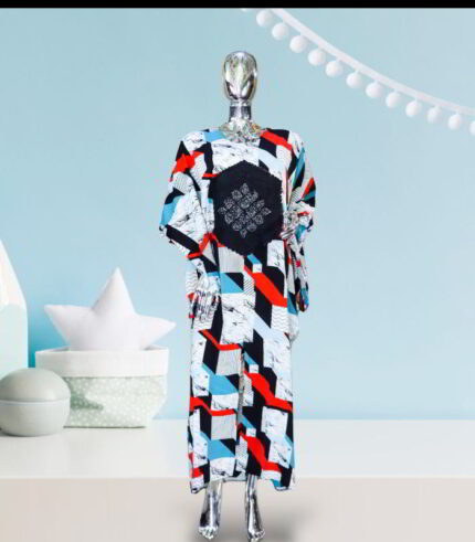 Ara Collection: Coral Cascade Abaya Kaftan Handcrafted Embroidery