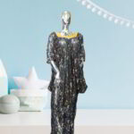 Nkem Collection: Abaya Kaftan With Gold Bead Embellishments
