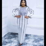 Bolu Collection: Pearl Paradise Kaftan Boubou - Embroidered Beauty Adorned with Shiny Stones