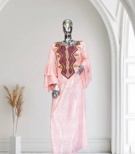 Eri Collection: Sunset Sparkle Boubou Kaftan - Intricate Embroidery and Dazzling Stonework