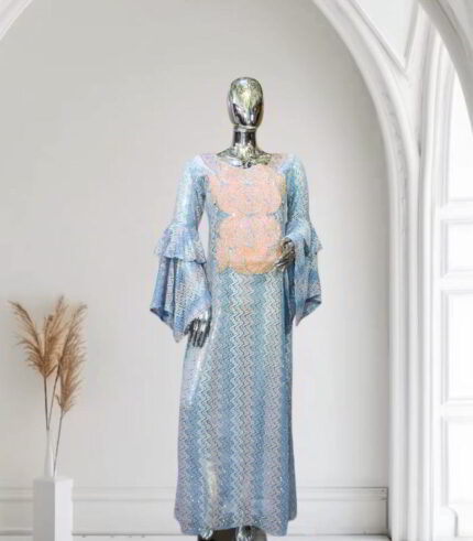 Eri Collection: Whispering Winds Boubou Kaftan - Intricate Embroidery and Sparkling Stones