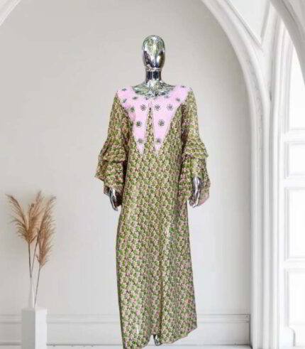 Eri Collection: Golden Grace Boubou Kaftan - Embroidered Opulence and Dazzling Stones