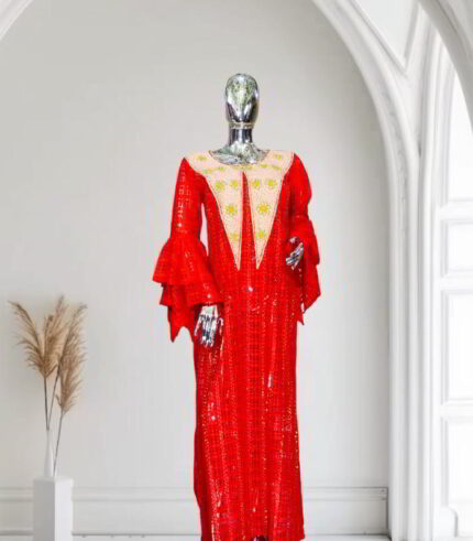 Eri Collection: Midnight Majesty Boubou Kaftan - Embroidered Elegance with Gleaming Stones