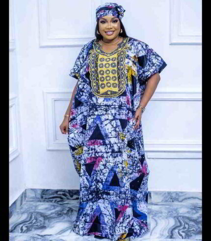 Ewa Collection: Mystic Moonrise Boubou Kaftan - Embroidered Opulence with Shiny Stones