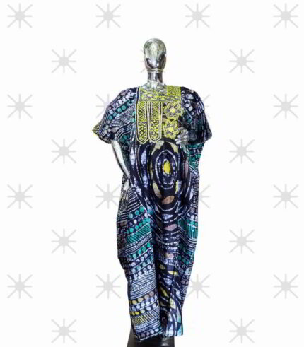 Ewa Collection: Twilight Tango Boubou Kaftan - Handcrafted Embroidery and Shimmering Stones