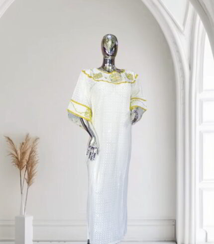 Ibukun Collection: Golden Gala Boubou Kaftan - Embroidered Beauty with Shimmering Stones