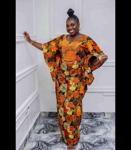 Lola Collection - Opulent Beaded Ankara Boubous Kaftan Ensemble with Intricate Embellishments and Elegant Details