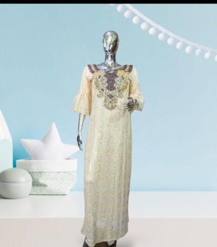 Moronke Collection: Moonlit Majesty Kaftan - Embroidered Beauty with Shimmering Stone