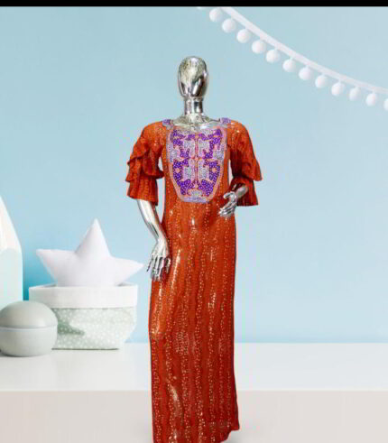 Nimi Collection: Ivory Illumination Kaftan - Embroidered Splendor with Shiny Stone