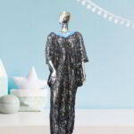 Nkem Collection: Abaya Kaftan with V-Neck Design and Blue Bead Embellishments