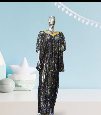 Nkem Collection: Elegant Abaya Kaftan with Gold Bead Embellishments and a Chic Neckline