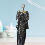 Nkem Collection: Elegant Abaya Kaftan with Gold Bead Embellishments and a Chic Neckline