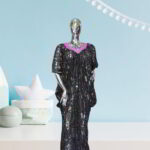 Nkem Collection: Elegant Abaya Kaftan with purple Bead Embellishments and a Chic Neckline