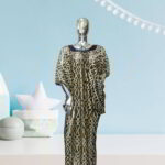 Nkem Collection: Stunning Gold Net Abaya Kaftan with Black Bead Accents