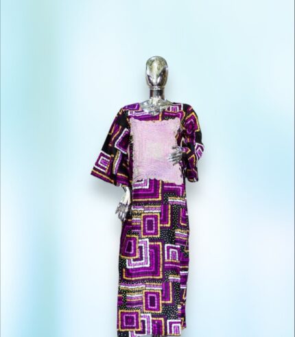 Sope Collection: Golden Heritage Ankara Boubou - Handcrafted Embroidery with Shimmering Stones