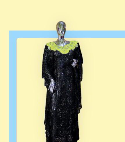 Tiara Collection: Moonlit Mirage Boubou Kaftan - Handcrafted Embroidery and Radiant Stones