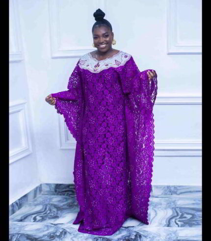 Tiara Collection: Oceanic Opulence Boubou Kaftan - Handcrafted Embroidery and Radiant Stones