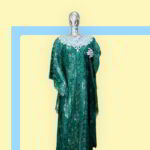 Tiara Collection: Azure Aura Boubou Kaftan - Embroidered Elegance Adorned with Shiny Stones