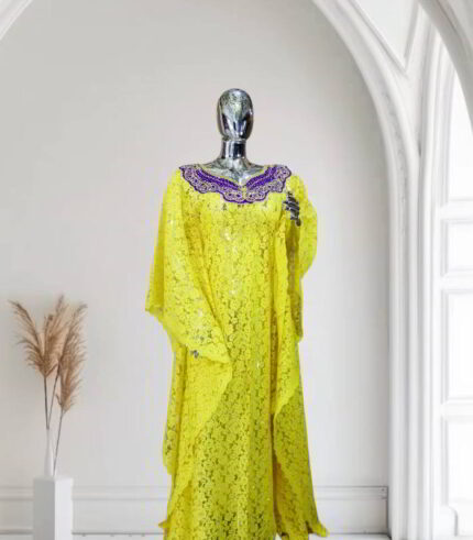 Tiara Collection: Gilded Gardenia Kaftan - Embroidered Opulence with Luminous Stones
