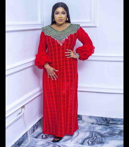 Wura Collection Boubou Kaftan: Embroidered Grace with Luminous Crystal Embellishments