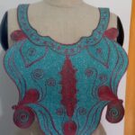 A Blue and Red Full Neck Embroidery