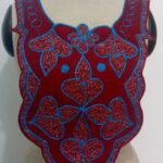 A deep red and blue full neck embroidery