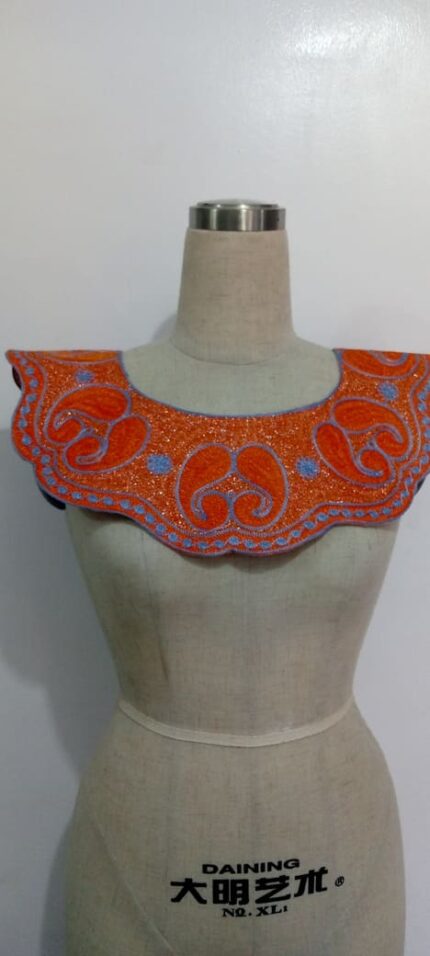Vibrant Orange and Blue Embroidered Collar