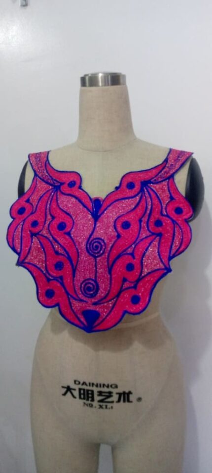 Pink and Royal Blue Embroidered Collar