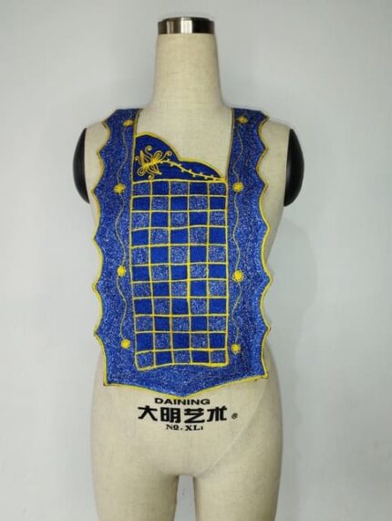A blue and yellow V neck embroidery