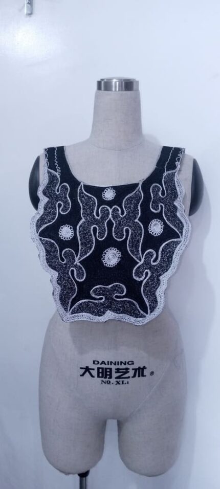 Black and white front embroidery