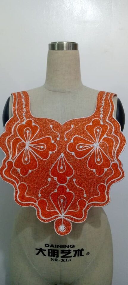 Orange and White Embroidered Neck