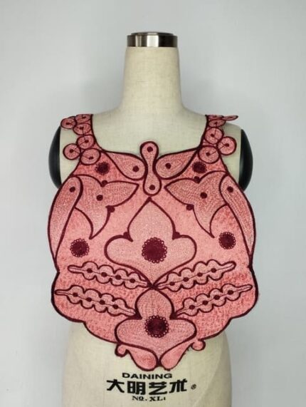 Burgundy Rose Neck Embroidery