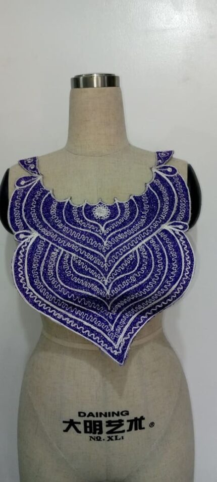 Indigo Crest Neck Emboidery