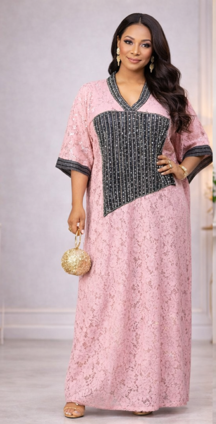 Amarachi Boubou Kaftan: Embroidered Opulence with Captivating Crystal Embellishments