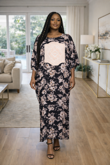 Ara Collection: Velvet Visions Abaya Kaftan - Intricate Embroidery