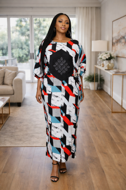 Ara Collection: Coral Cascade Abaya Kaftan Handcrafted Embroidery