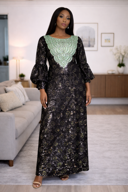 Bola Collection: Boubou Kaftan - Embroidered Luxe with Exquisite Crystal Detailing