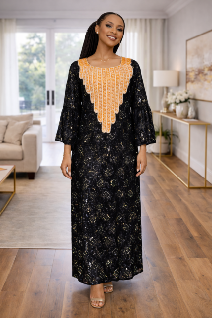 Bola Collection: Boubou Kaftan - Embroidered Beauty with Shimmering Stone Embellishments
