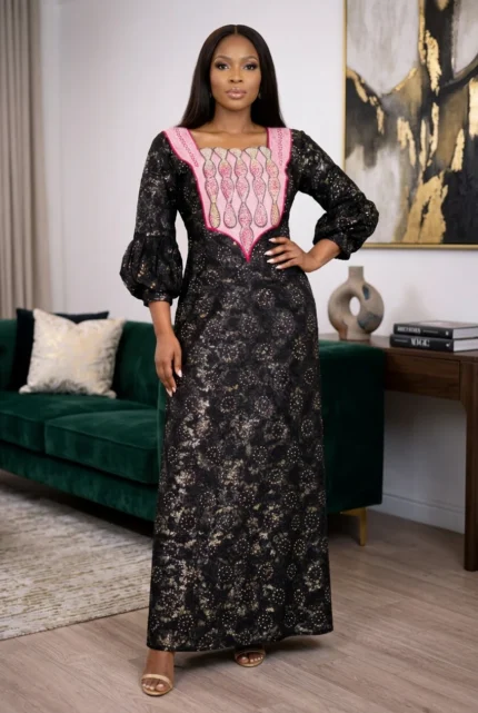 Bola Collection: Boubou Kaftan - Embroidered Opulence with Radiant Stone Accents