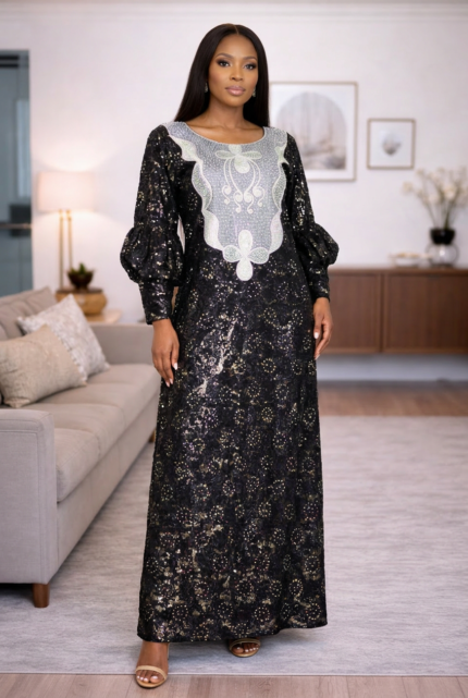 Bola Collection: Boubou Kaftan - Embroidered Sophistication with Bedazzling Stone Embellishments