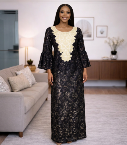 Bola Collection: Boubou Kaftan - Embroidered Glamour with Lustrous Stone Embellishments