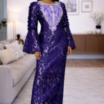 Bolu Collection: Velvet Visions Boubou Kaftan - Intricate Embroidery and Dazzling Stonework
