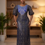 Bolu Collection: Coral Cascade Boubou Kaftan - Handcrafted Embroidery and Radiant Stones