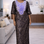 Bolu Collection: Enchanted Eden Boubou Kaftan - Embroidered Splendor with Twinkling Stones