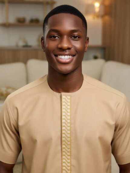 Beige Short-Sleeve Kaftan Set