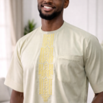 Light Kaftan with Yellow Embroidery