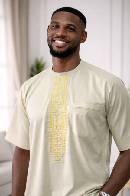 Light Kaftan with Yellow Embroidery