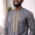 Gray Kaftan with Yellow Embroidery