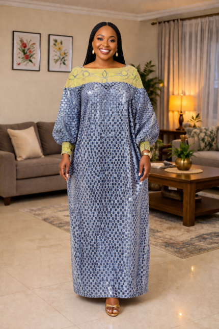 Hodan Collection: Off-shoulder Abaya Boubou with Stunning Embroidery