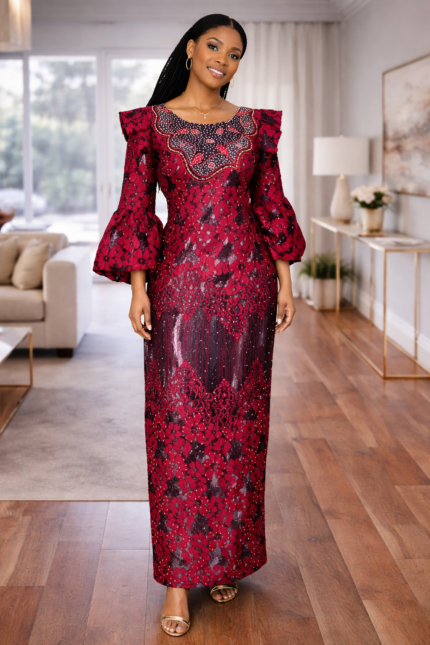 Ekene Collection: Radiant Reverie Kaftan - Embroidered Splendor with Gleaming Stones